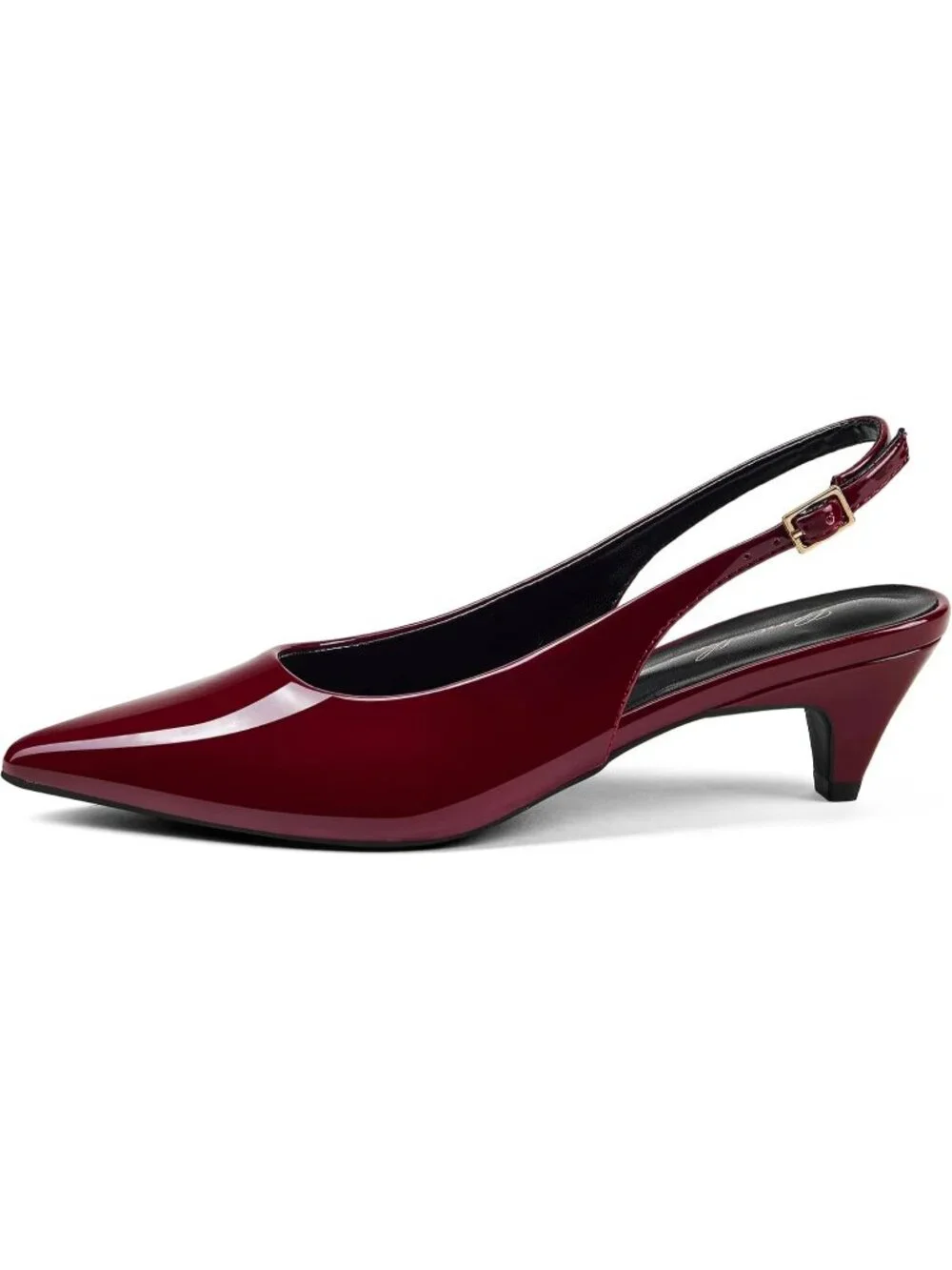 Women's Burgundy Slingback Pump Pointed Closed Toe Elegant Low Kitten Heel Shoes